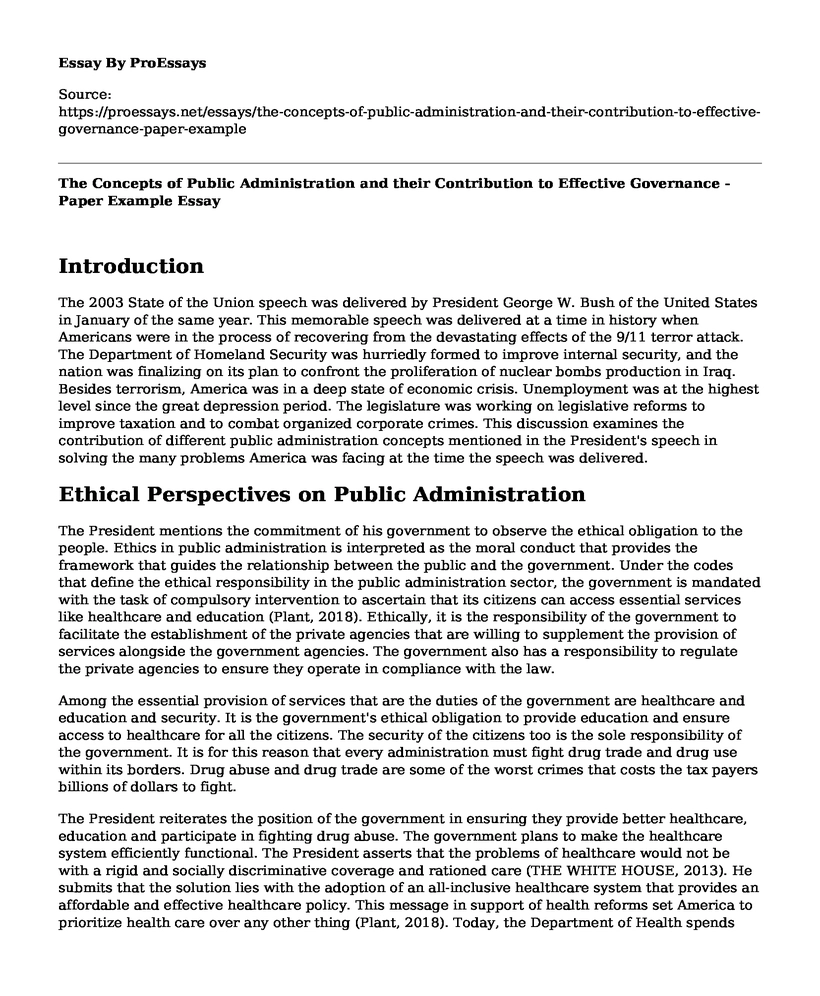 The Concepts of Public Administration and their Contribution to Effective Governance - Paper Example