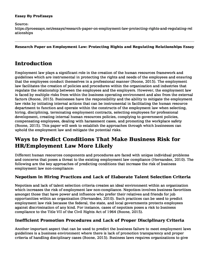 Research Paper on Employment Law: Protecting Rights and Regulating Relationships