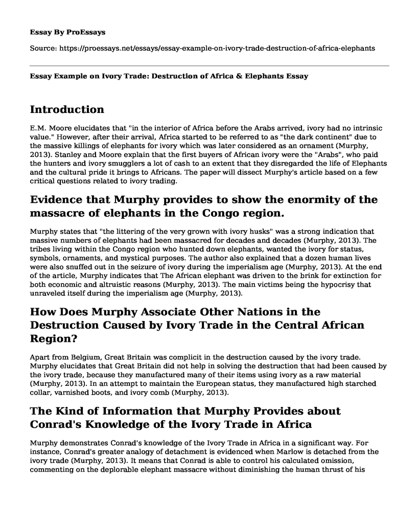 Essay Example on Ivory Trade: Destruction of Africa & Elephants