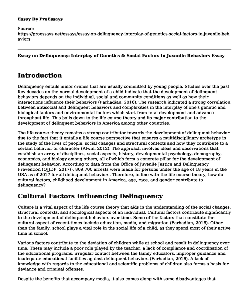 Essay on Delinquency: Interplay of Genetics & Social Factors in Juvenile Behaviors
