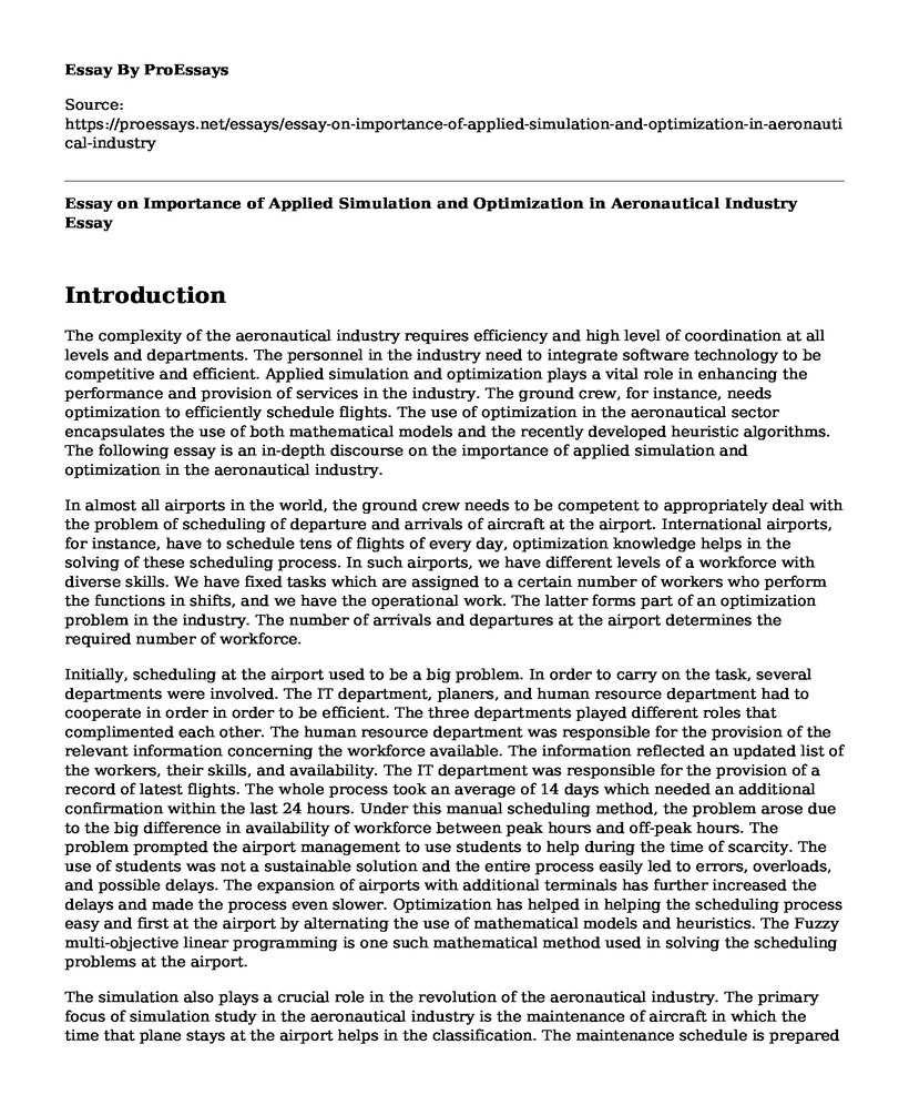 Essay on Importance of Applied Simulation and Optimization in Aeronautical Industry