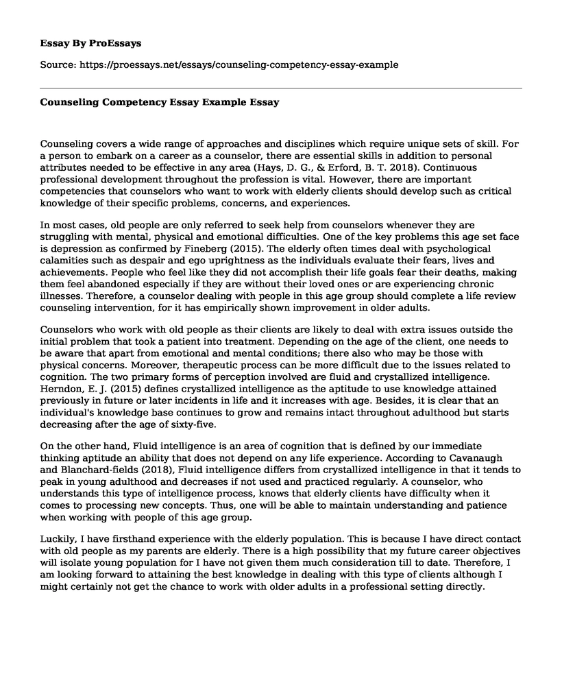 Counseling Competency Essay Example