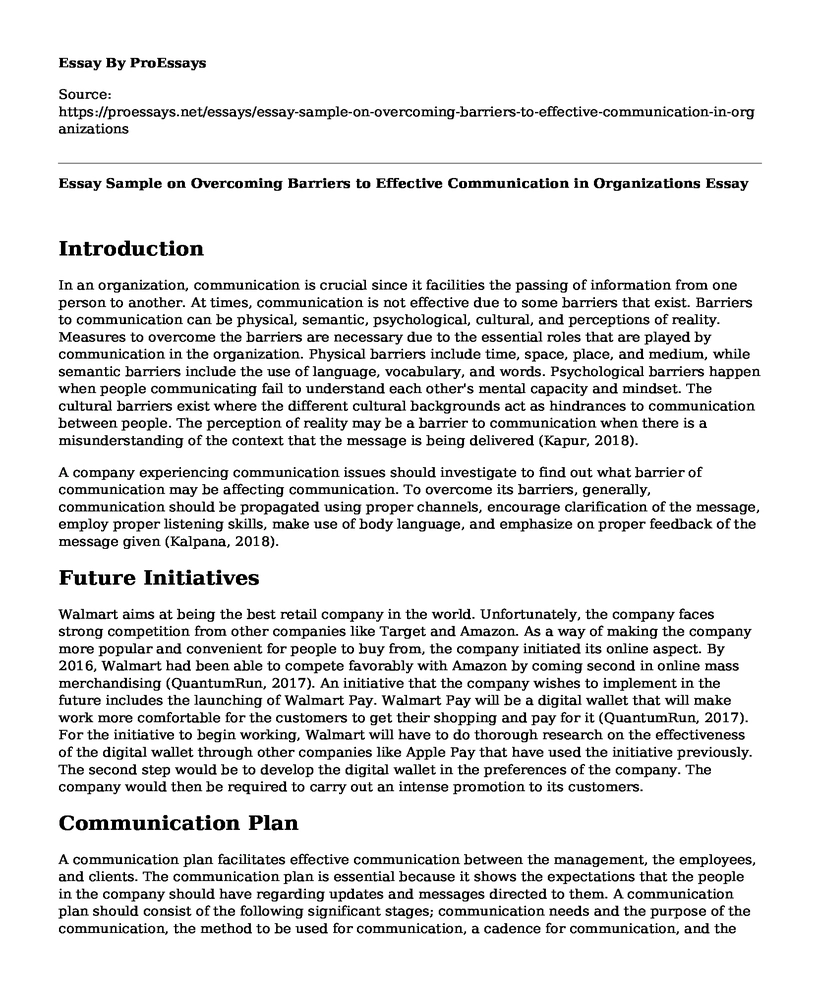 Essay Sample on Overcoming Barriers to Effective Communication in Organizations