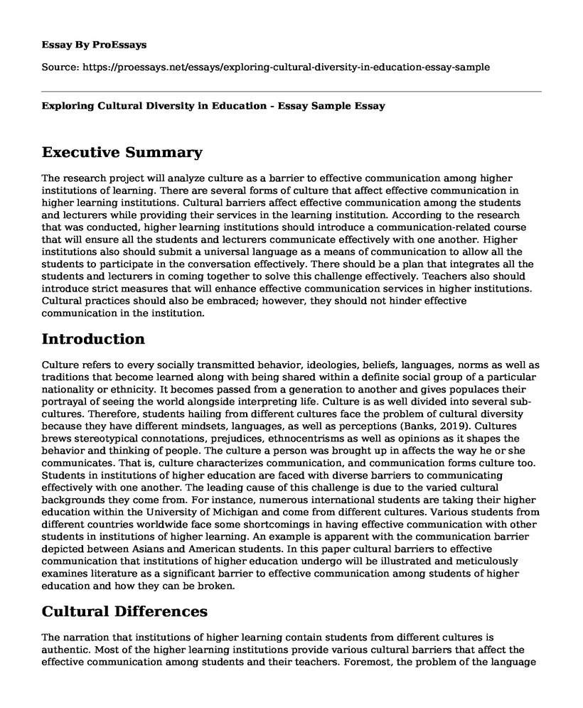 Exploring Cultural Diversity in Education - Essay Sample