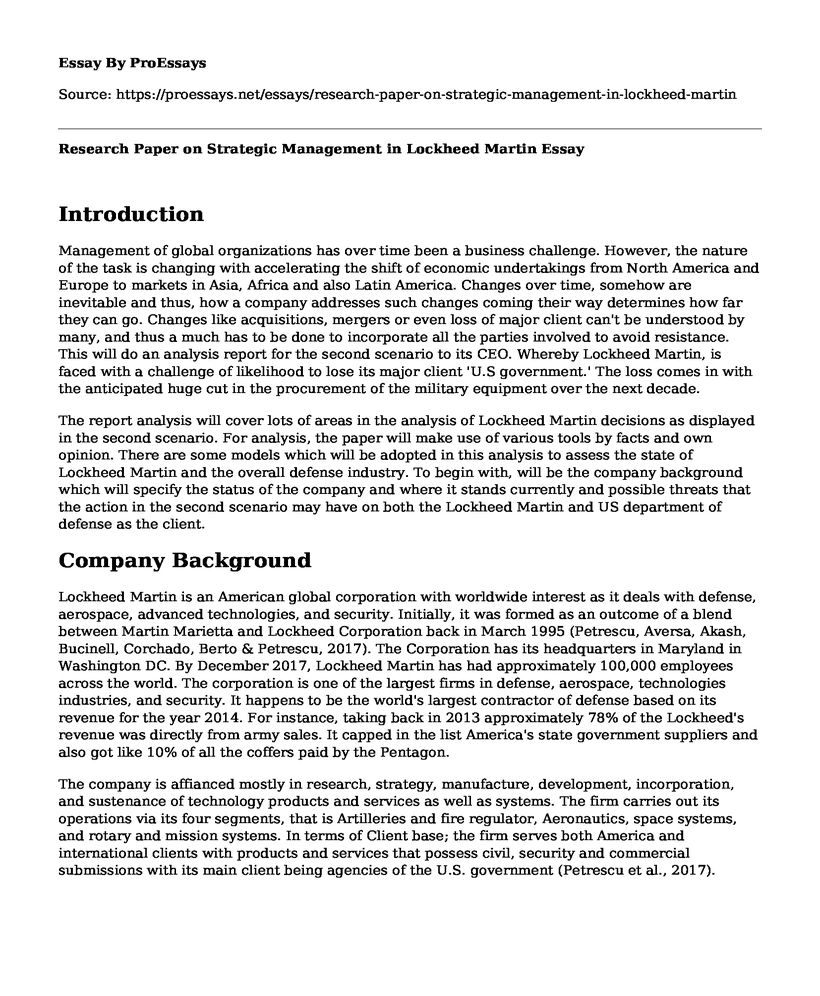 Research Paper on Strategic Management in Lockheed Martin