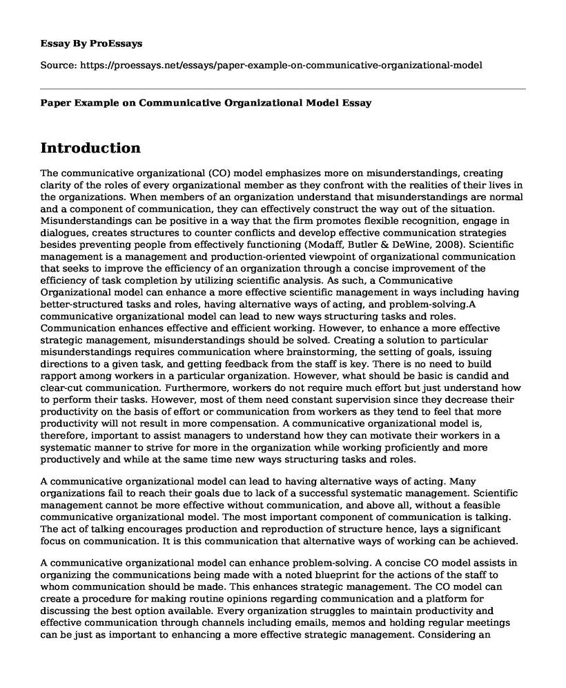 Paper Example on Communicative Organizational Model