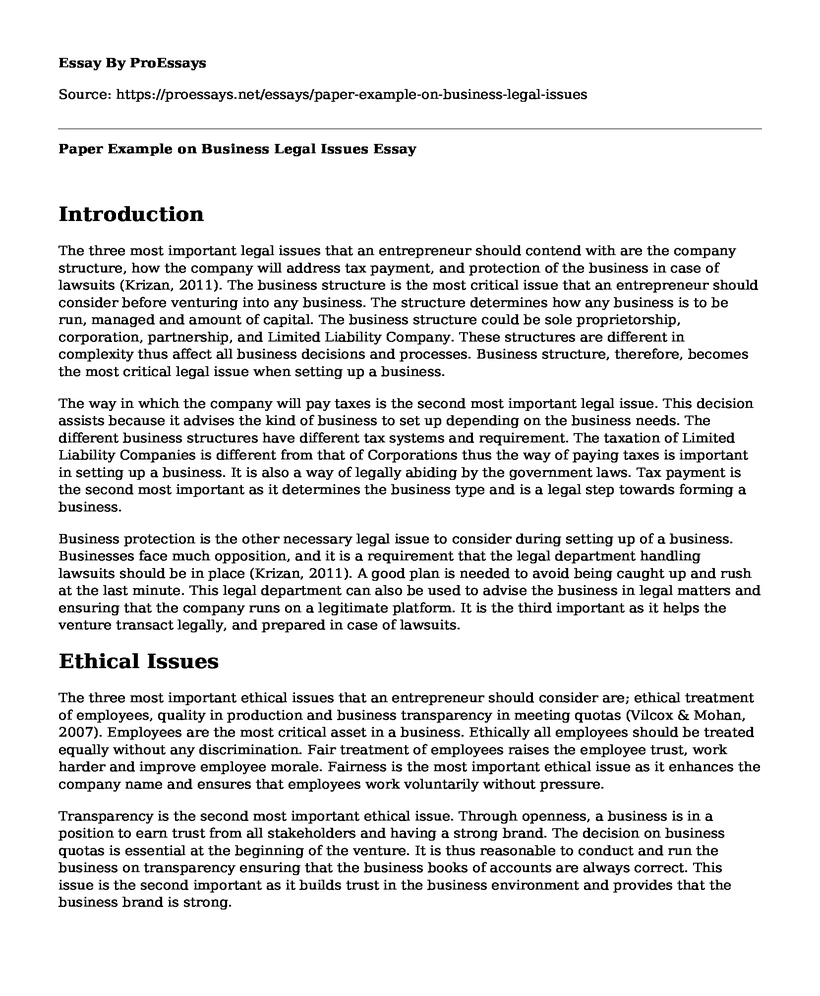 Paper Example on Business Legal Issues