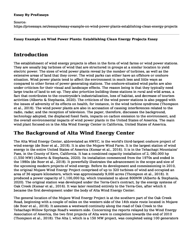 Essay Example on Wind Power Plants: Establishing Clean Energy Projects
