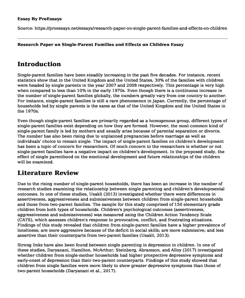 Research Paper on Single-Parent Families and Effects on Children