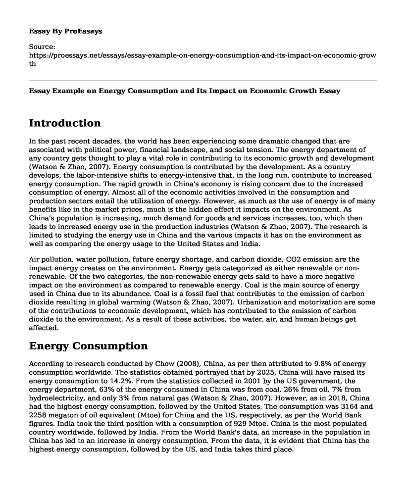 Essay Example on Energy Consumption and Its Impact on Economic Growth
