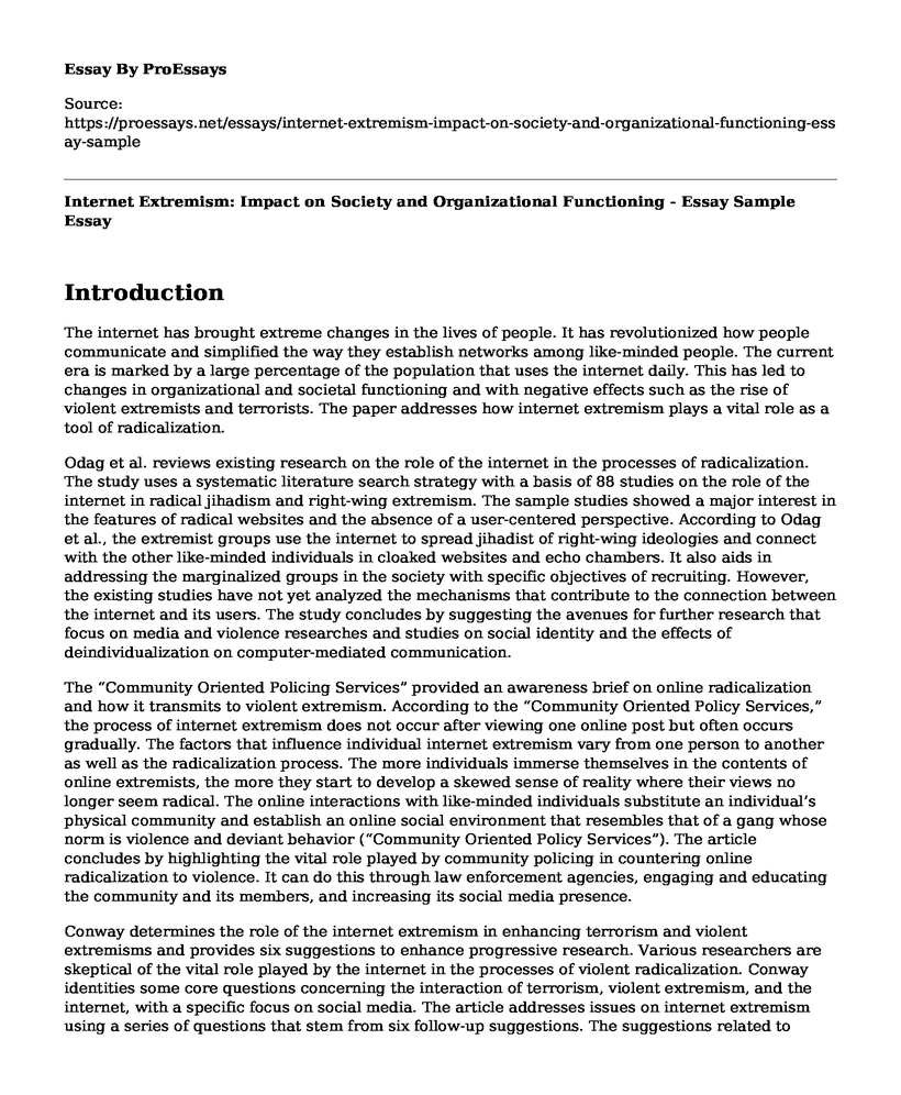 Internet Extremism: Impact on Society and Organizational Functioning - Essay Sample