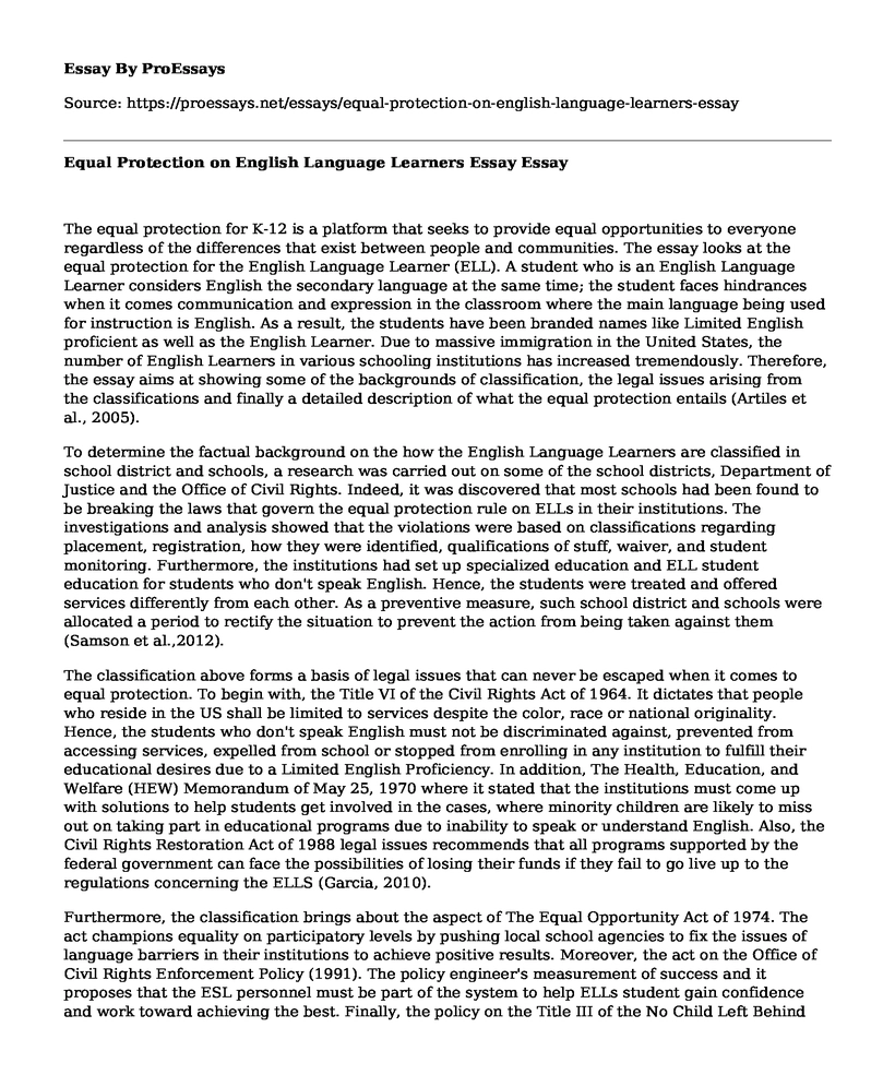 Equal Protection on English Language Learners Essay