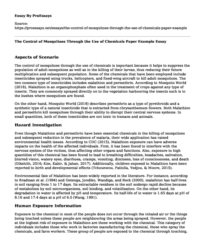 The Control of Mosquitoes Through the Use of Chemicals Paper Example