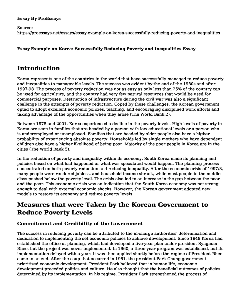 Essay Example on Korea: Successfully Reducing Poverty and Inequalities