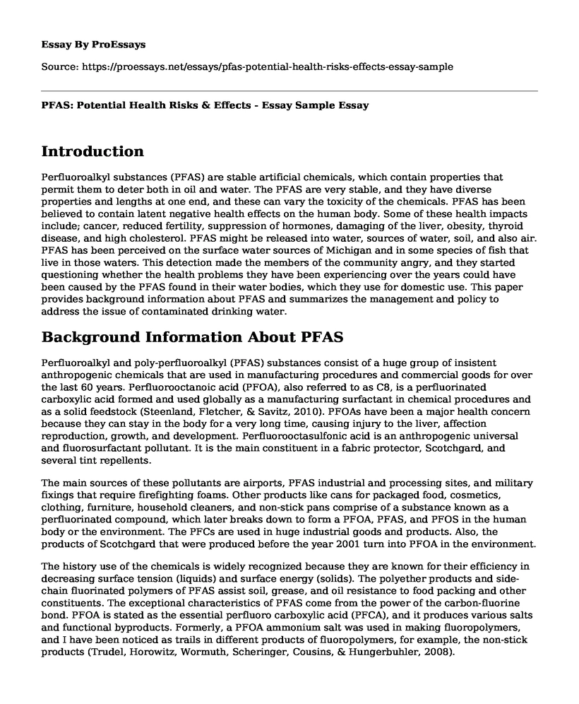 PFAS: Potential Health Risks & Effects - Essay Sample