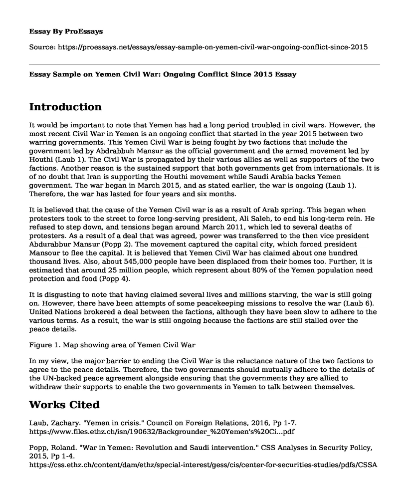 Essay Sample on Yemen Civil War: Ongoing Conflict Since 2015