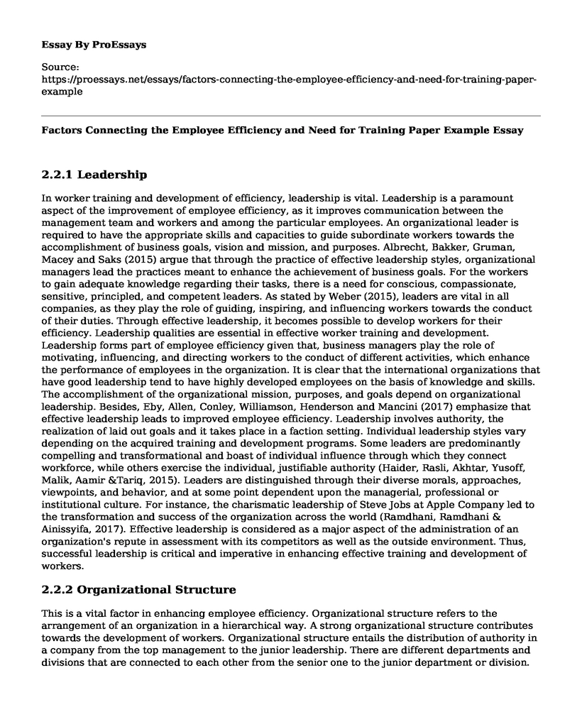 Factors Connecting the Employee Efficiency and Need for Training Paper Example