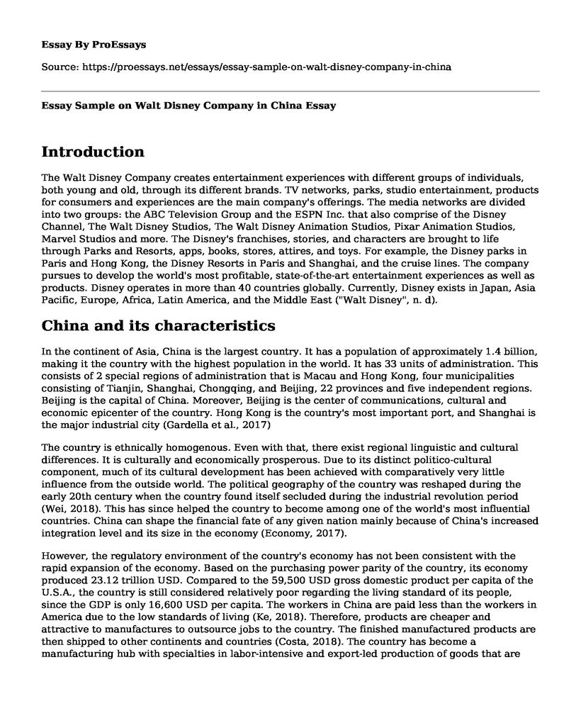 Essay Sample on Walt Disney Company in China 