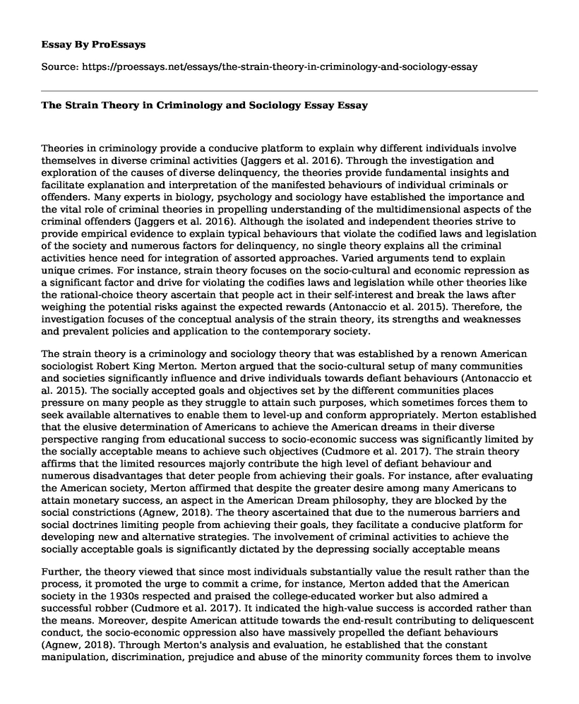 The Strain Theory in Criminology and Sociology Essay