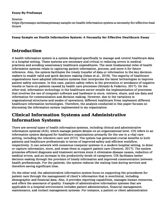 Essay Sample on Health Information System: A Necessity for Effective Healthcare