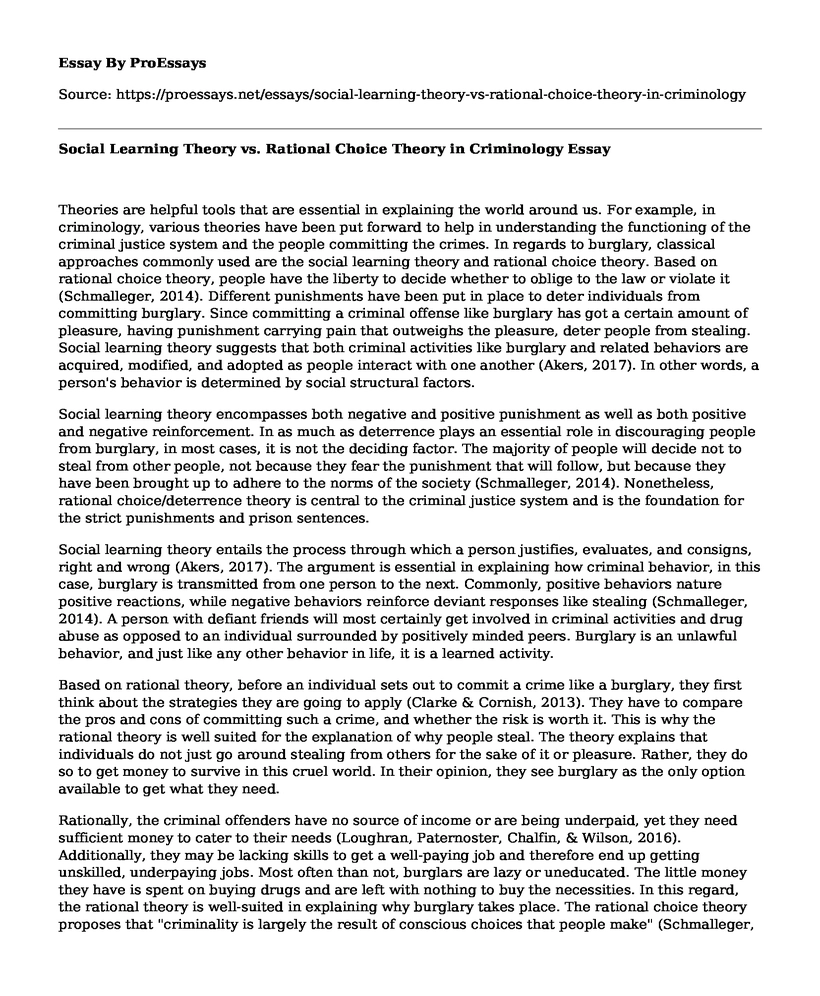 Social Learning Theory vs. Rational Choice Theory in Criminology