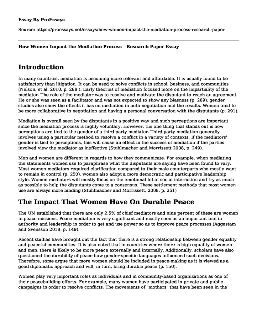 How Women Impact the Mediation Process - Research Paper