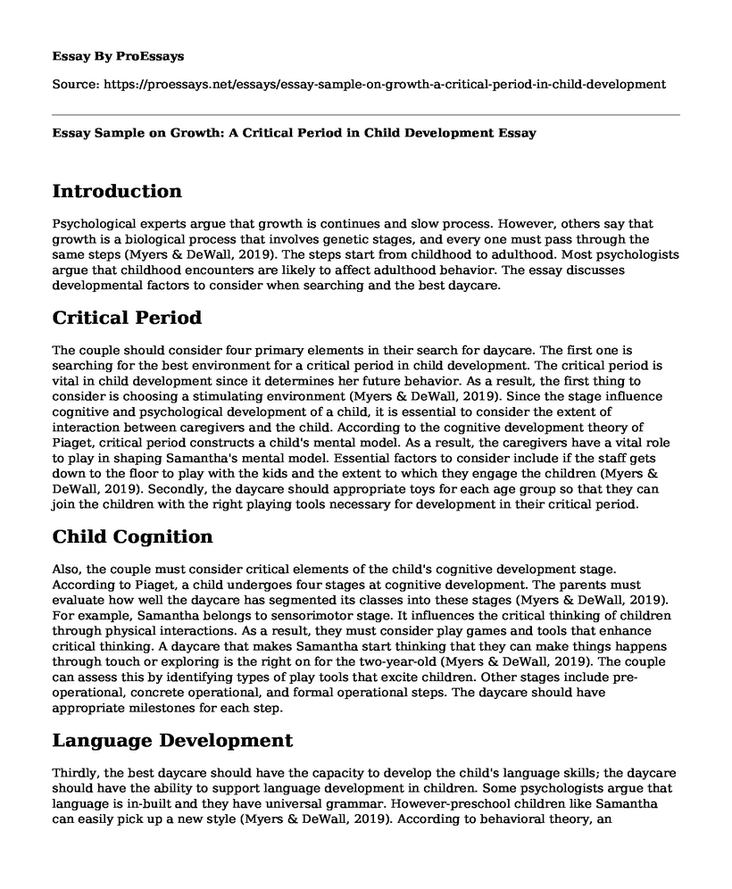 Essay Sample on Growth: A Critical Period in Child Development