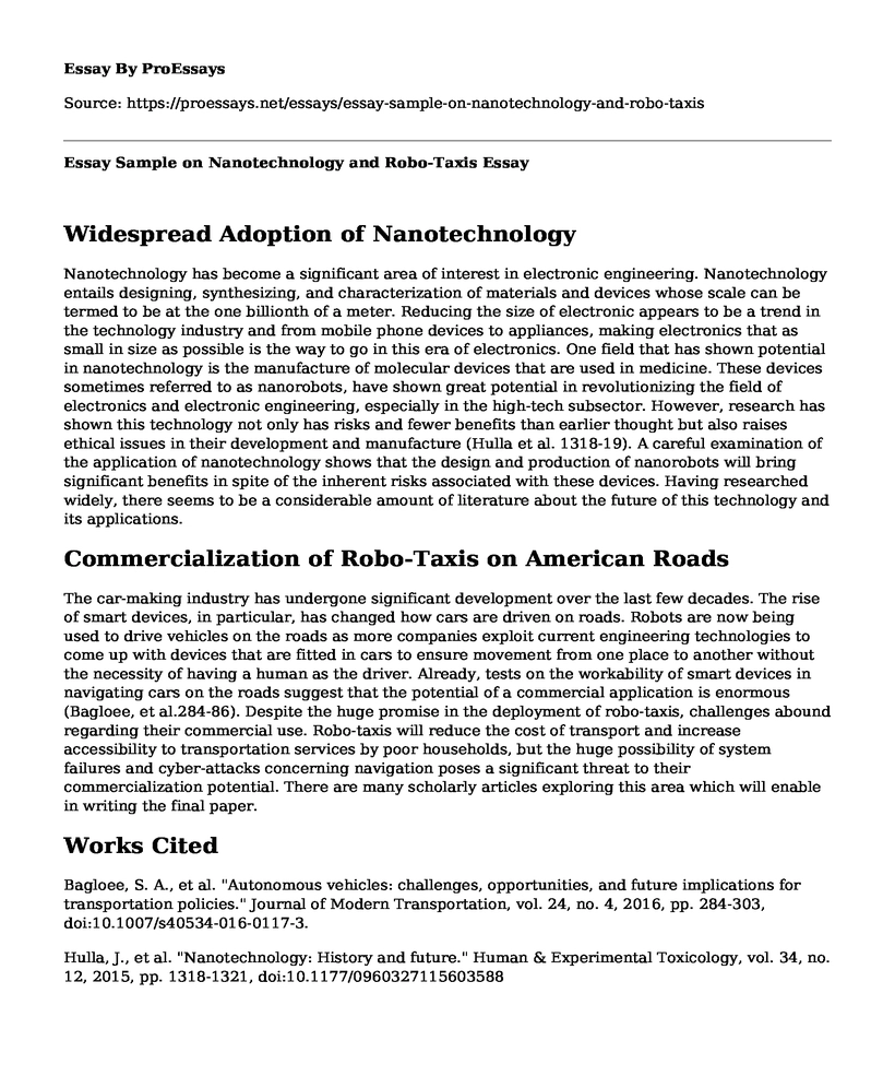 Essay Sample on Nanotechnology and Robo-Taxis