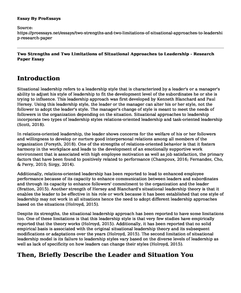 Two Strengths and Two Limitations of Situational Approaches to Leadership - Research Paper