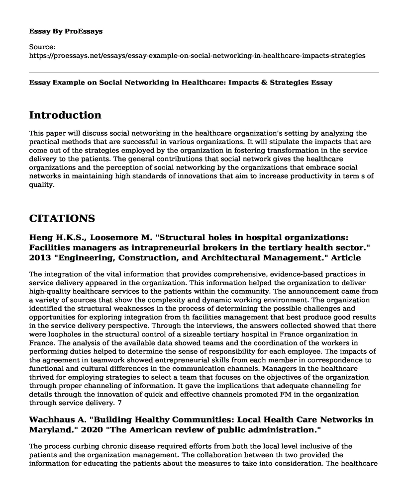 Essay Example on Social Networking in Healthcare: Impacts & Strategies