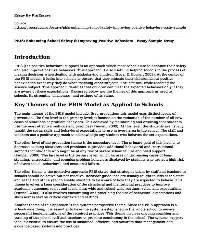PBIS: Enhancing School Safety & Improving Positive Behaviors - Essay Sample