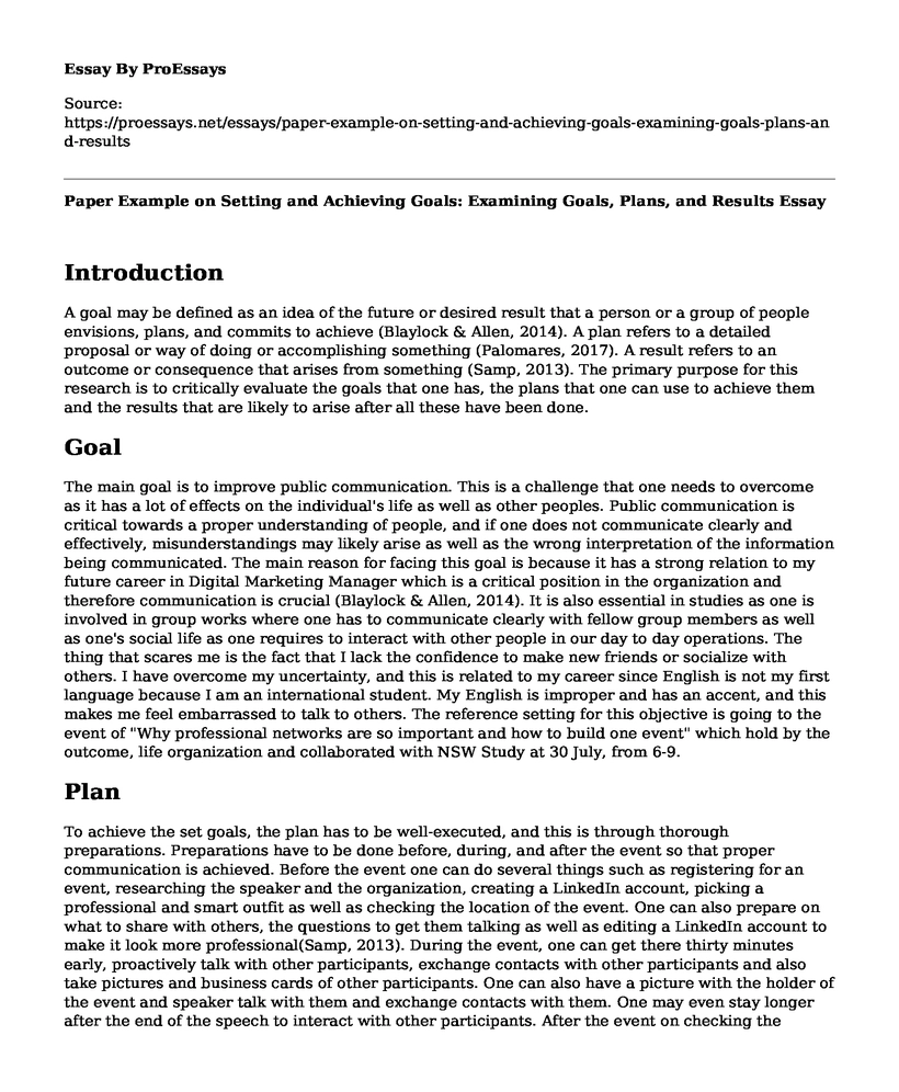 Paper Example on Setting and Achieving Goals: Examining Goals, Plans, and Results