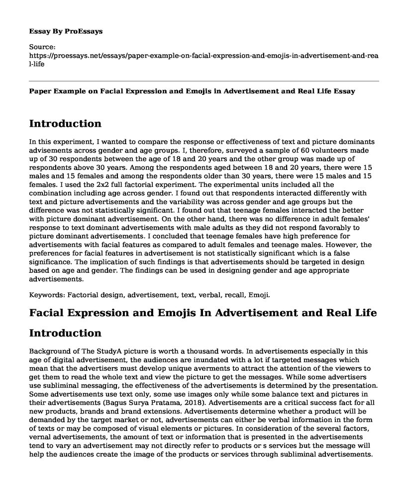 Paper Example on Facial Expression and Emojis in Advertisement and Real Life