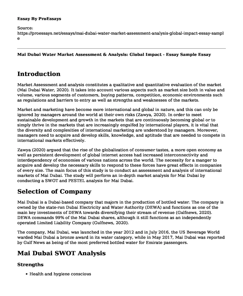 Mai Dubai Water Market Assessment & Analysis: Global Impact - Essay Sample