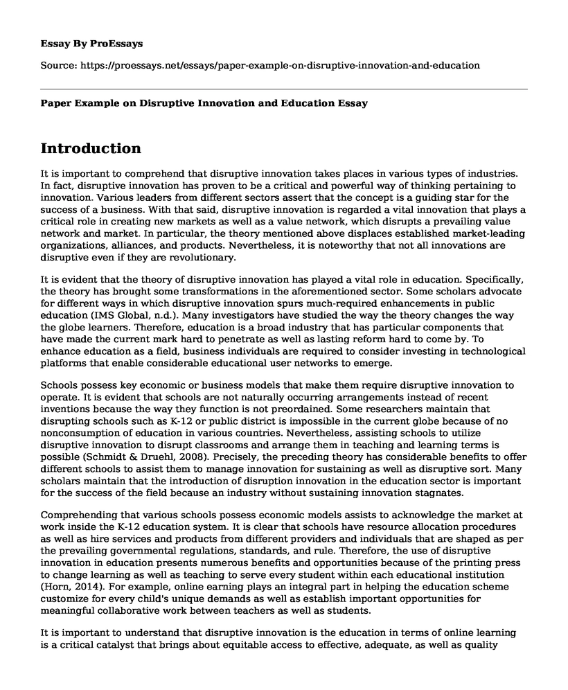 Paper Example on Disruptive Innovation and Education