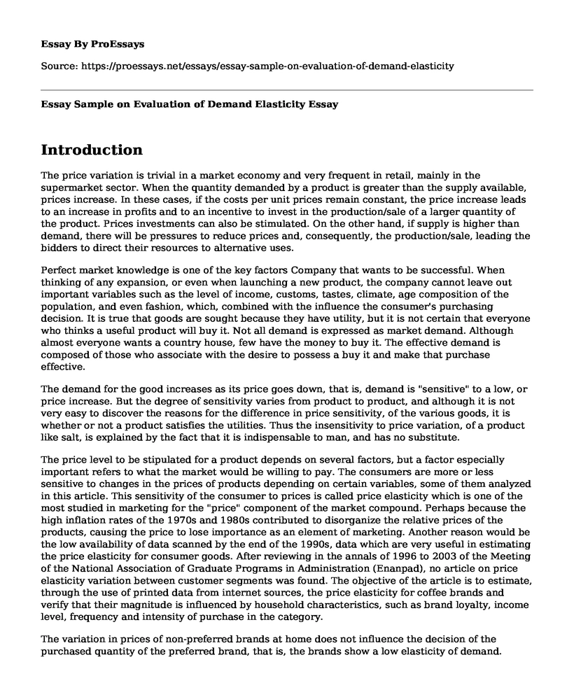 Essay Sample on Evaluation of Demand Elasticity