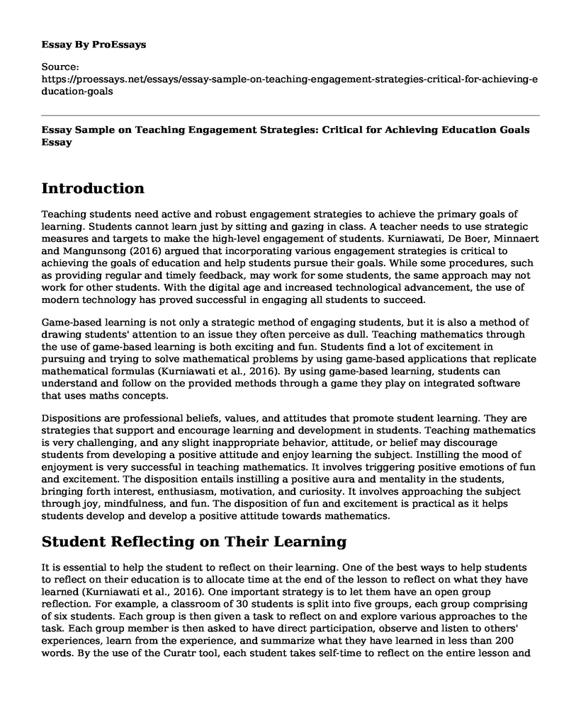 Essay Sample on Teaching Engagement Strategies: Critical for Achieving Education Goals