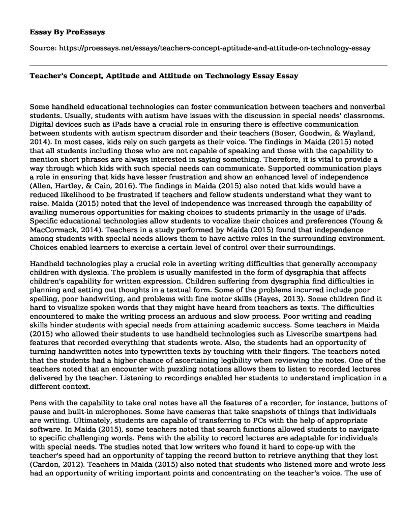 Teacher's Concept, Aptitude and Attitude on Technology Essay