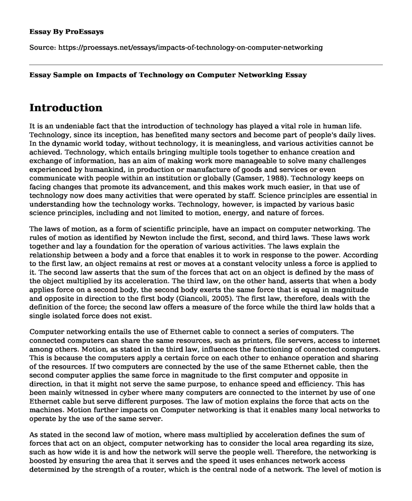 Essay Sample on Impacts of Technology on Computer Networking
