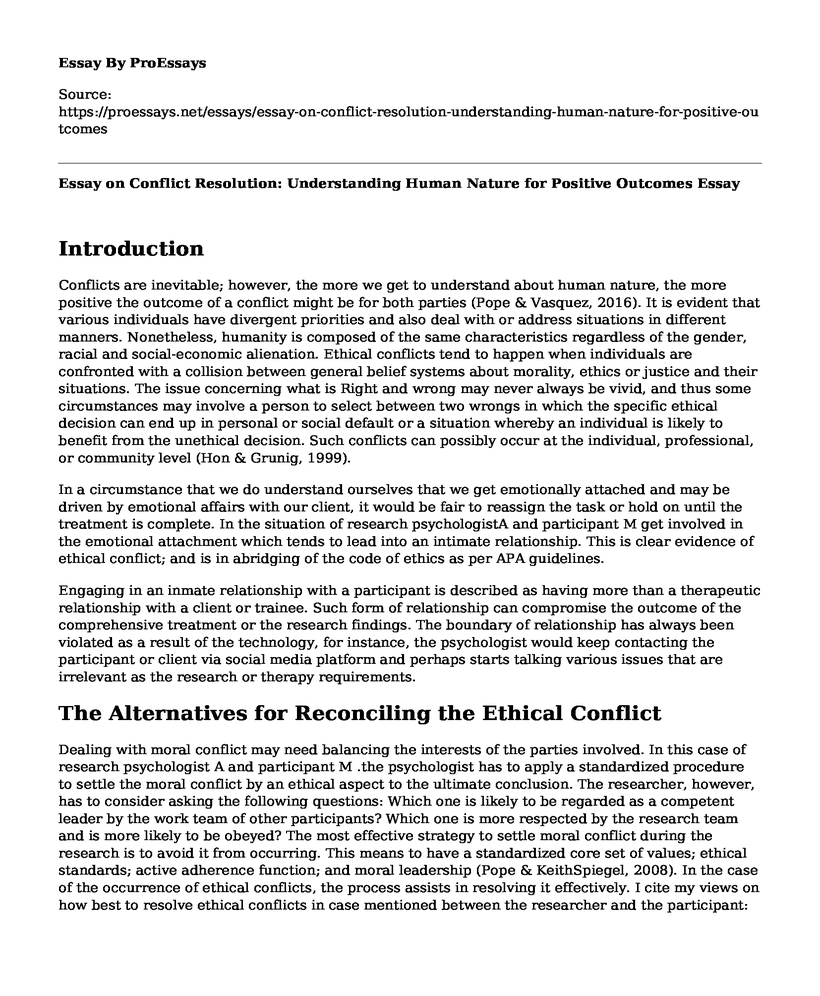 Essay on Conflict Resolution: Understanding Human Nature for Positive Outcomes