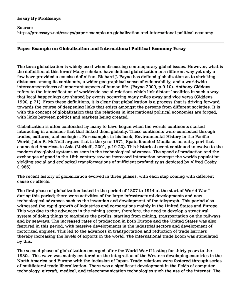 Paper Example on Globalization and International Political Economy
