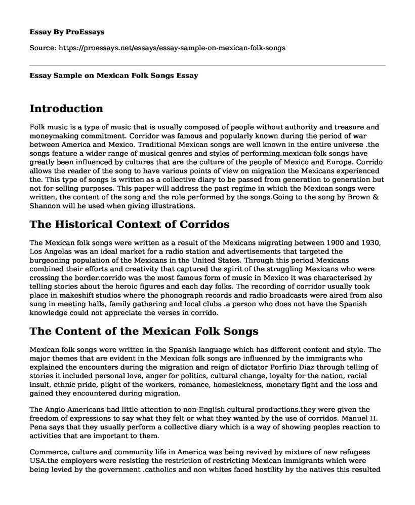 Essay Sample on Mexican Folk Songs