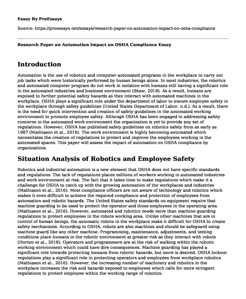 Research Paper on Automation Impact on OSHA Compliance