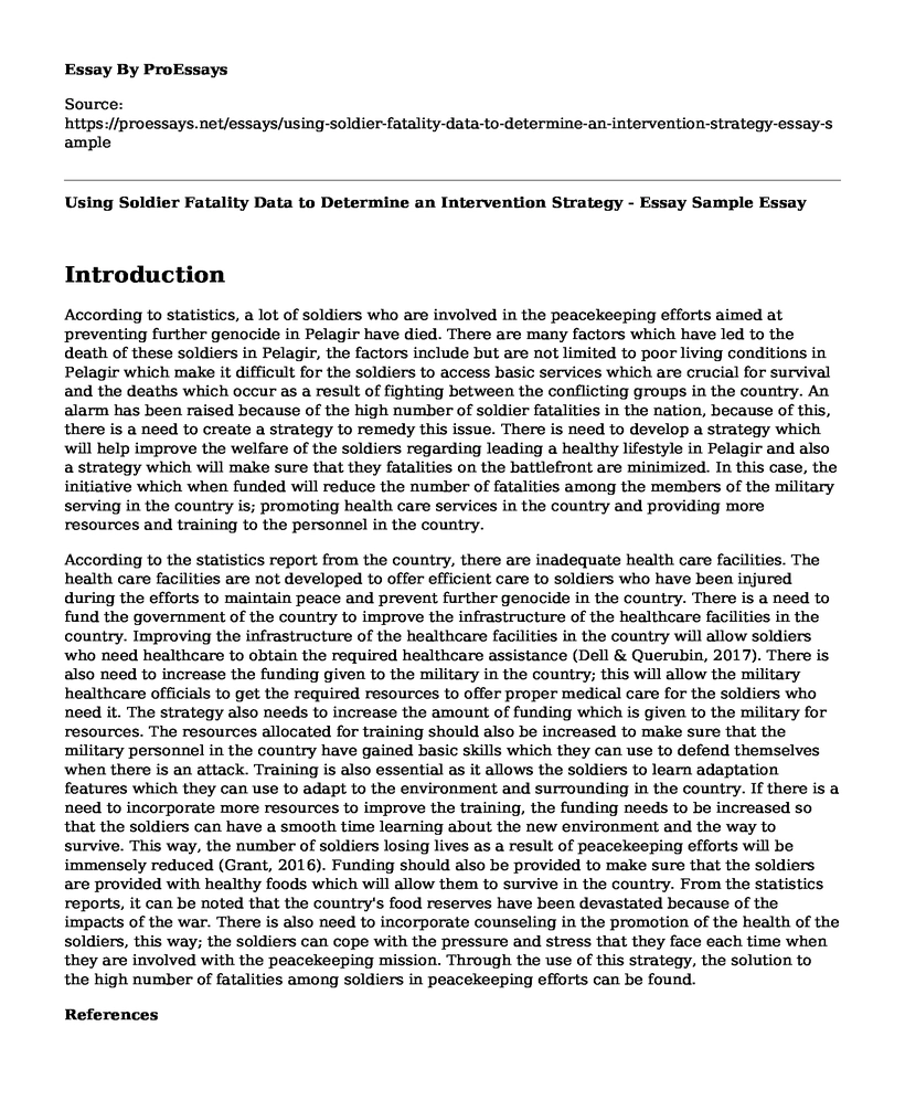 Using Soldier Fatality Data to Determine an Intervention Strategy - Essay Sample