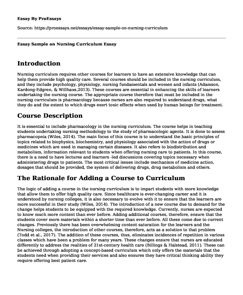 Essay Sample on Nursing Curriculum
