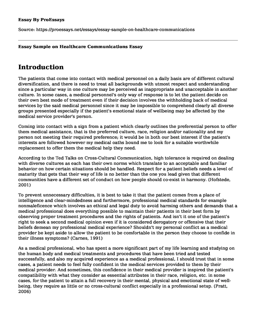 Essay Sample on Healthcare Communications