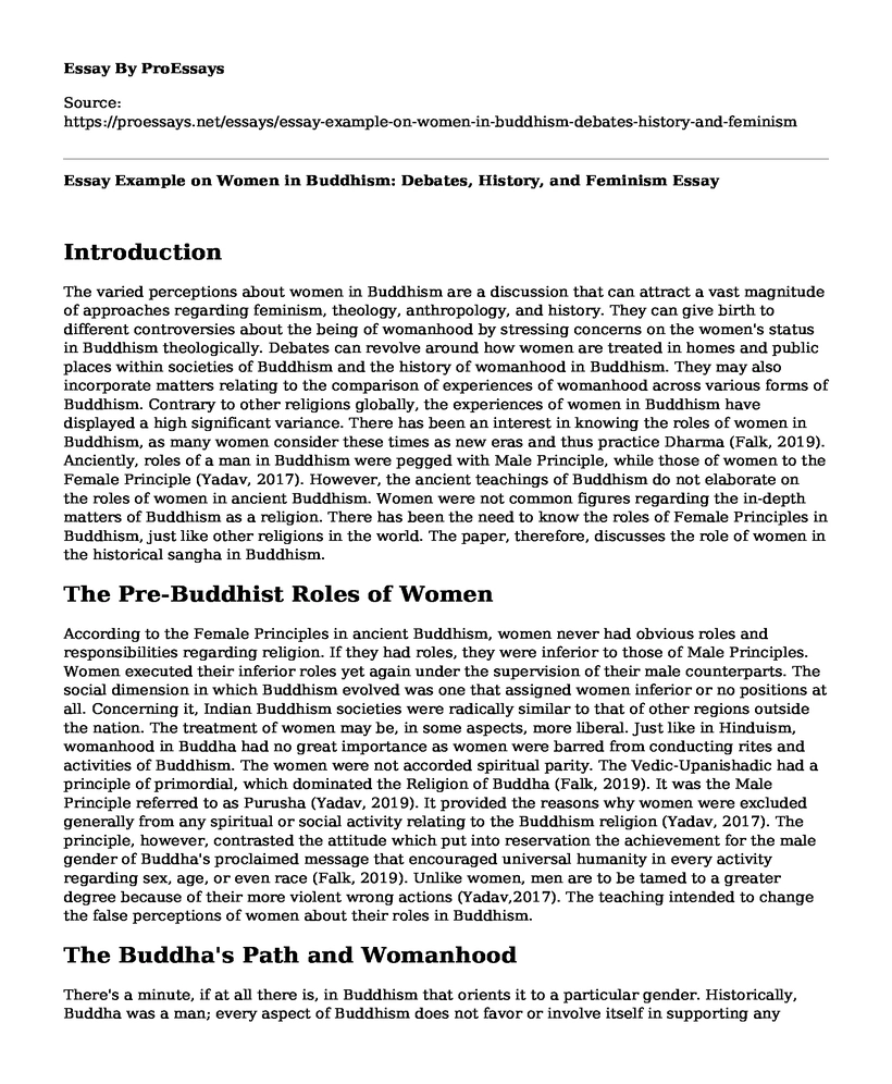 Essay Example on Women in Buddhism: Debates, History, and Feminism