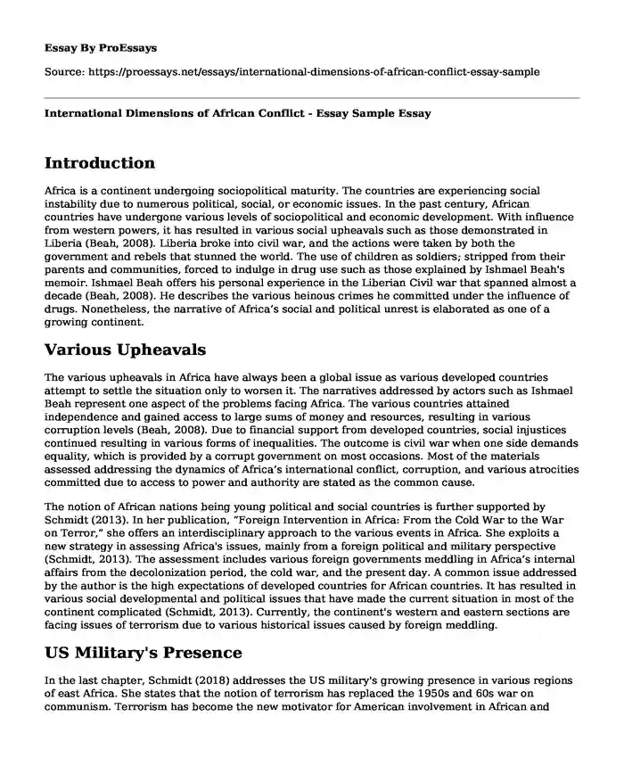 International Dimensions of African Conflict - Essay Sample