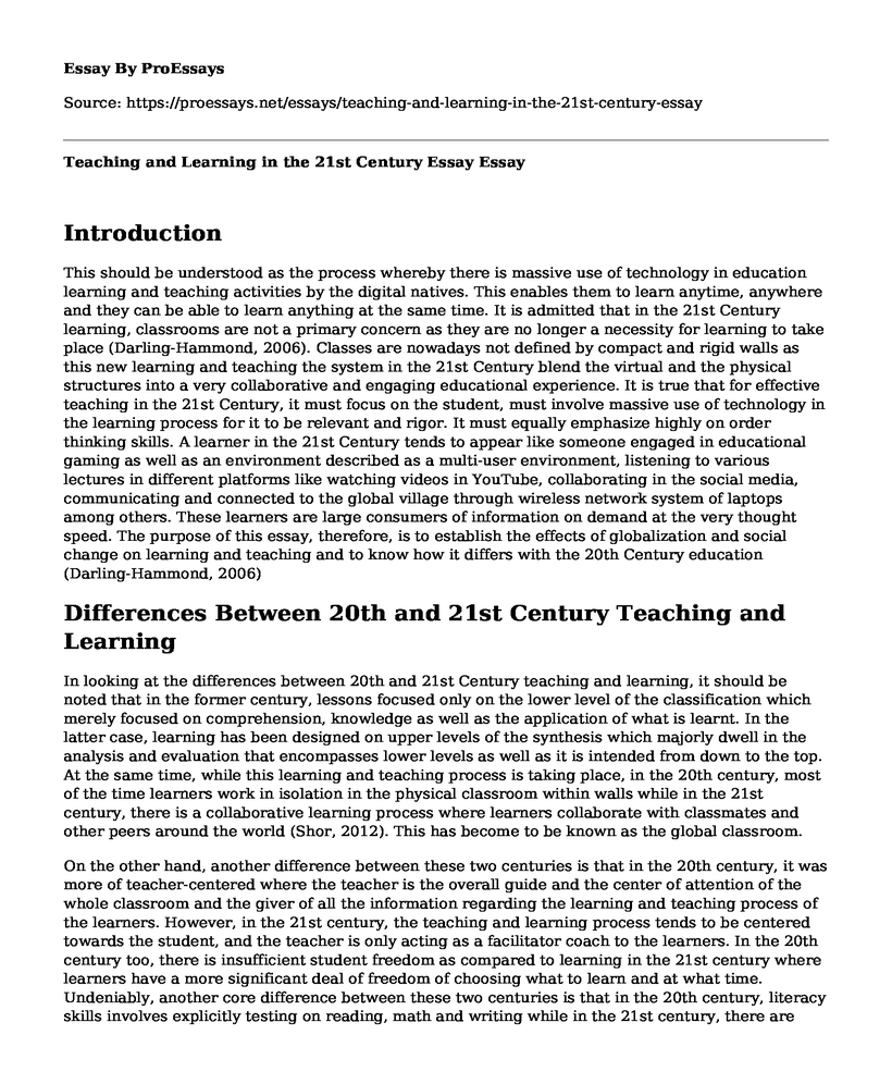 Teaching and Learning in the 21st Century Essay