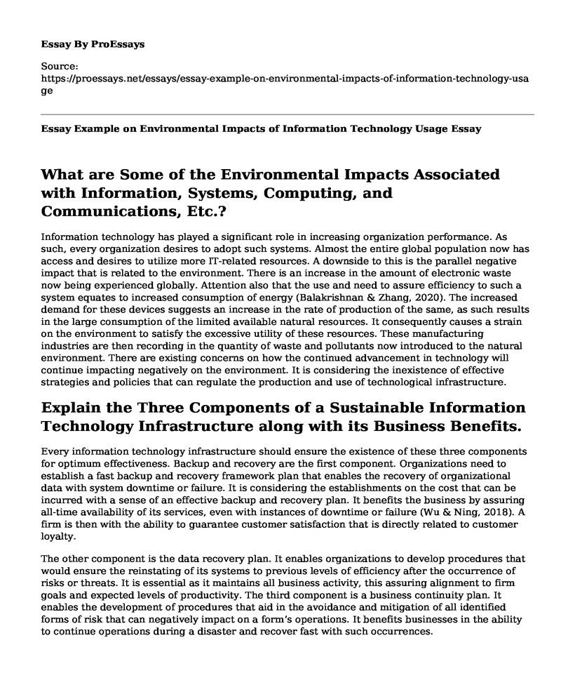 Essay Example on Environmental Impacts of Information Technology Usage